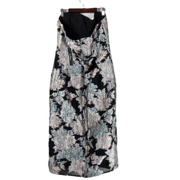 NWT Lulus Floral Metallic Strapless Evening Gown With Side Slit Wedding Guest L - Picture 5 of 12